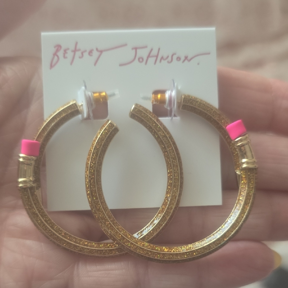 Betsey Johnson Gold and Pink Hoop Earrings